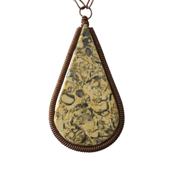 Handmade Teardrop Yellow Jasper Pendant Necklace With Antique Bronze Chain Jewel - Picture 5 of 9